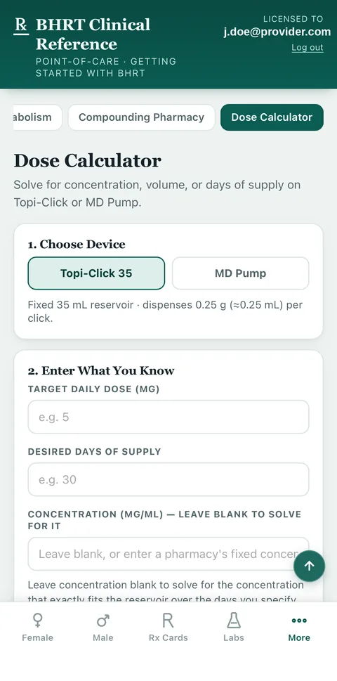 Compounding dose calculator screen