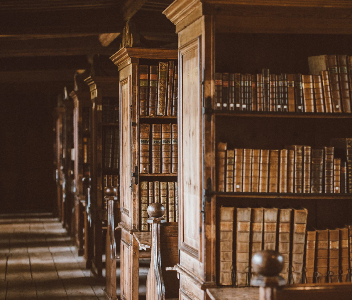 Library shelves filled with old books