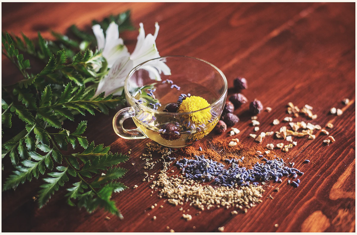 Herbal tea with dried herbs and flowers
