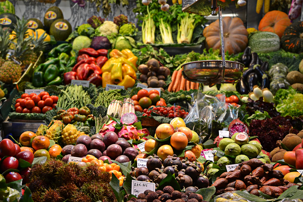 A ssorted fruits and vegetables at the market