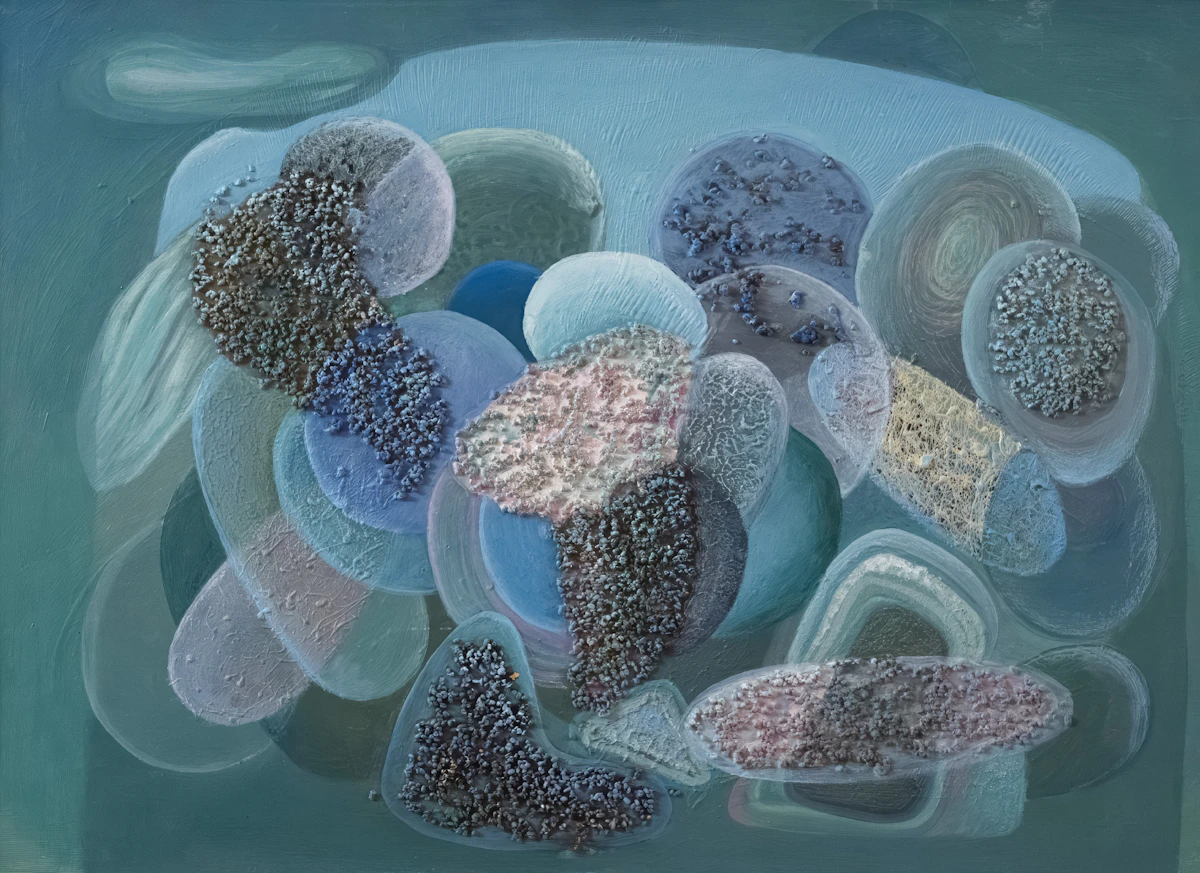 A bstract arrangement of rounded shapes in blue tones