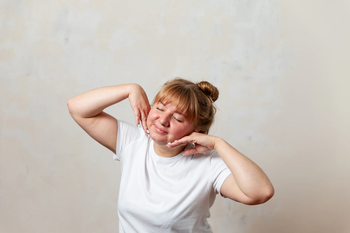 Woman stretching her neck and shoulders